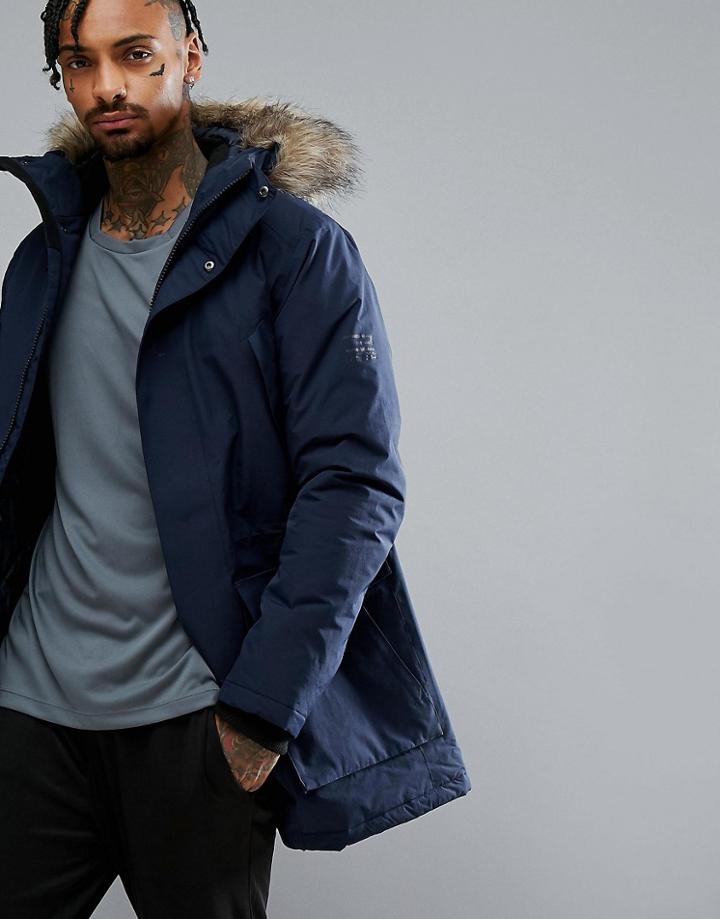 Jack & Jones Tech Arctic Parka With Faux Fur Hood - Navy