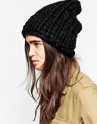 7x Chunky Knitted Beanie Hat - Black