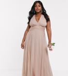 Asos Design Curve Bridesmaid Ruched Bodice Drape Maxi Dress With Wrap Waist-pink
