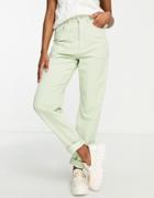 Asos Design High Rise 'slouchy' Mom Jeans In Apple Green Cord