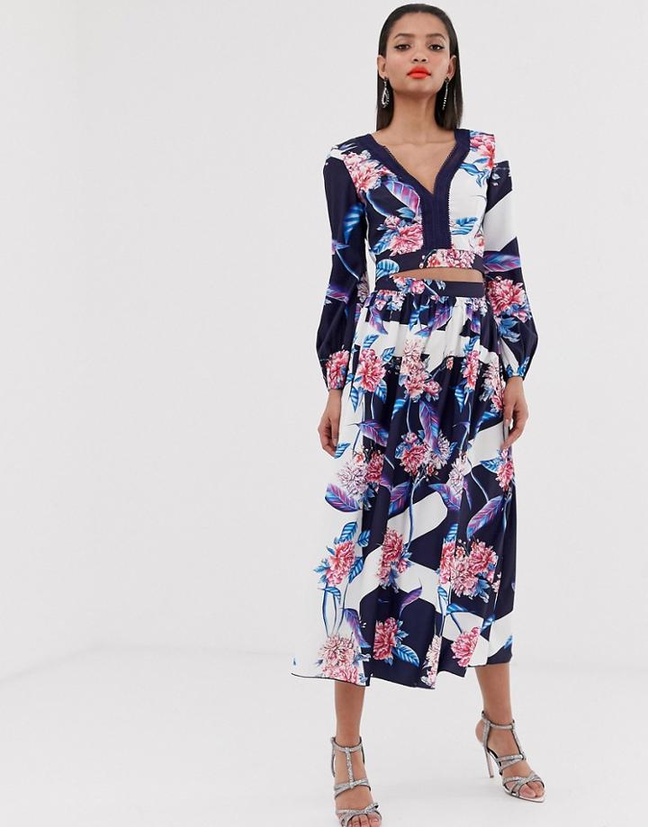 Little Mistress All Over Floral Lace Trim Top Two-piece In Multi - Multi
