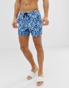South Beach Recycled Swim Shorts In Watercolor Leopard Print-blue