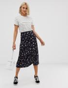 Qed London Button Through Midi Skirt In Floral Print - Multi