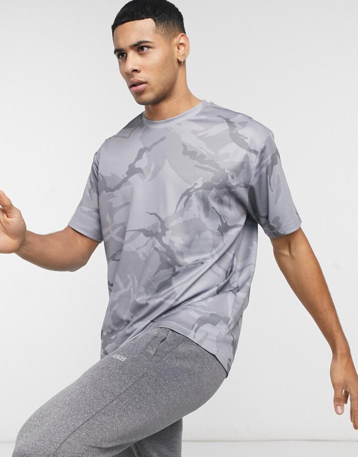 Asos 4505 Easy Fit Workout T-shirt With Camo Print-grey