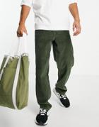 Asos Design Corduroy Baggy Jeans In Khaki-green