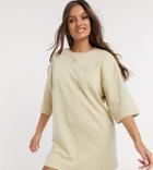 Asos Design Petite Oversized Winter Weight T-shirt Dress With Pocket In Oatmeal-neutral