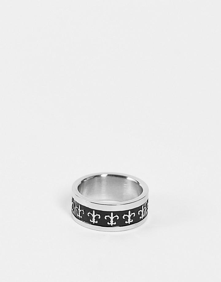Asos Design Waterproof Stainless Steel Band Ring With Fleur De Lis-silver