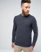 Asos Chunky Block Cable Sweater In Wool Mix - Gray