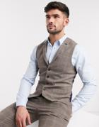 Asos Design Wedding Skinny Suit Suit Vest In Brown Wool Blend Windowpane Check