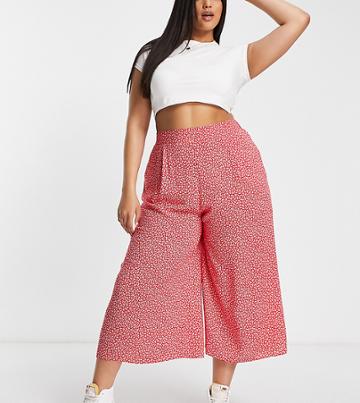 New Look Curve Wide Leg Cropped Pants In Red Ditsy Floral
