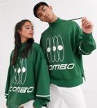 Collusion Unisex Oversized Sweatshirt With Zips And Print-green