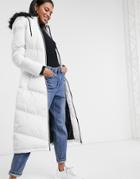 Brave Soul Marcella Padded Parka Jacket With Faux Fur Trim Hood-white