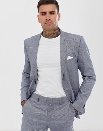 Only & Sons Slim Fit Checked Suit Jacket - Gray