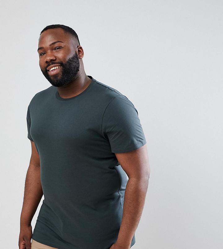 Asos Design Plus Longline T-shirt With Crew Neck - Green