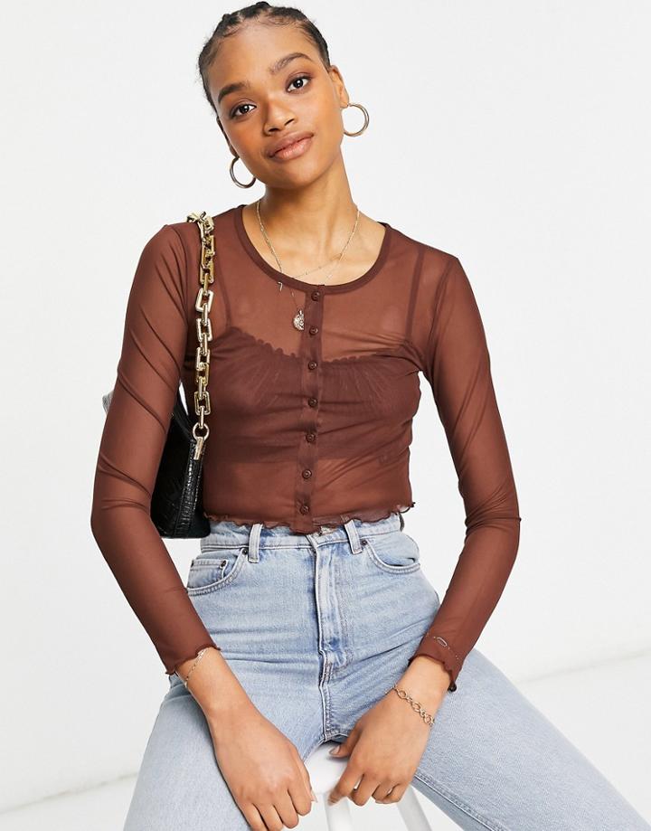 Asos Design Set Mesh Cardigan And Tank In Brown