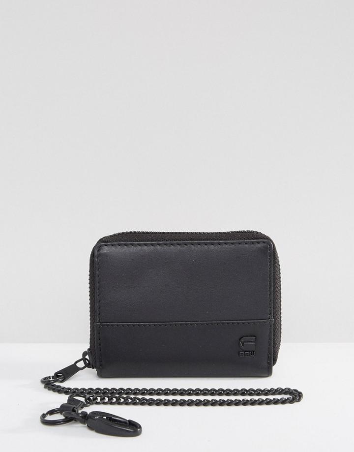 G-star Lador Leather Zip Wallet With Chain - Black
