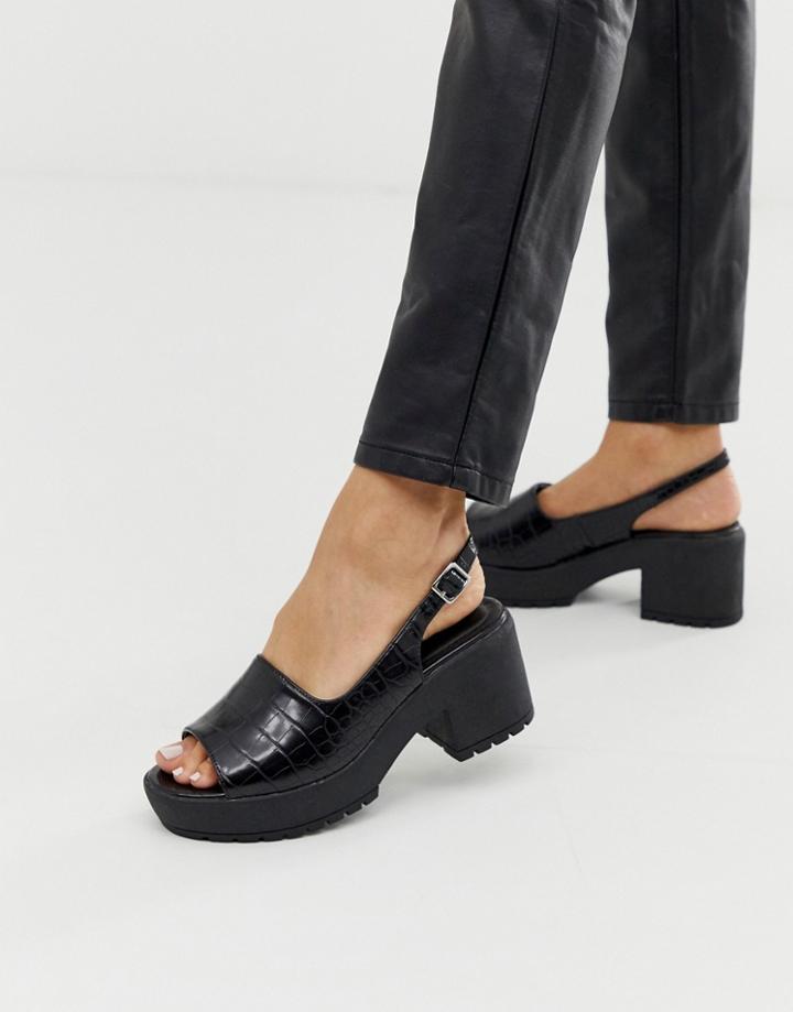 Asos Design Steal Chunky Slingback Mid Heels In Black Croc - Black