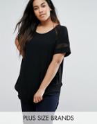 New Look Plus Mesh Panel Shell Top - Black