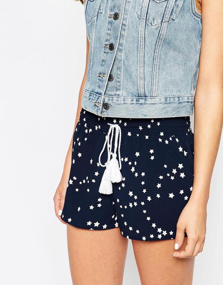 Asos Shorts In Star Print With Tassle Tie - Navy