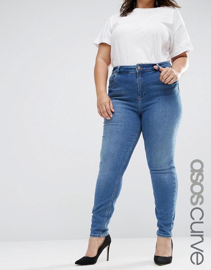 Asos Curve Lisbon Midrise Skinny Jeans In Jessie Darkwash - Blue