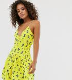 Asos Design Tall Shirred Side Button Through Mini Sundress In Ditsy Floral Print - Multi
