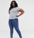 Asos Design Curve Fitted T-shirt In Waffle With Cap Sleeve-gray