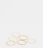 Asos Design Curve Pack Of 6 Rings In Bamboo And Engraved Design In Gold