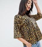 Asos Design Tall Smock Top In Animal Leopard Print - Multi