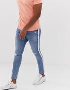 Only & Sons Skinny Jeans With Painted Stripe And Cropped Ankle - Blue