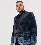 Twisted Tailor Plus Super Skinny Blazer With Faded Floral Print-navy