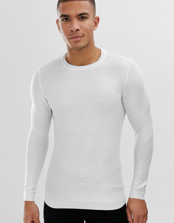 Asos Design Extreme Muscle Fit Honeycomb Texture Sweater In Off White - White