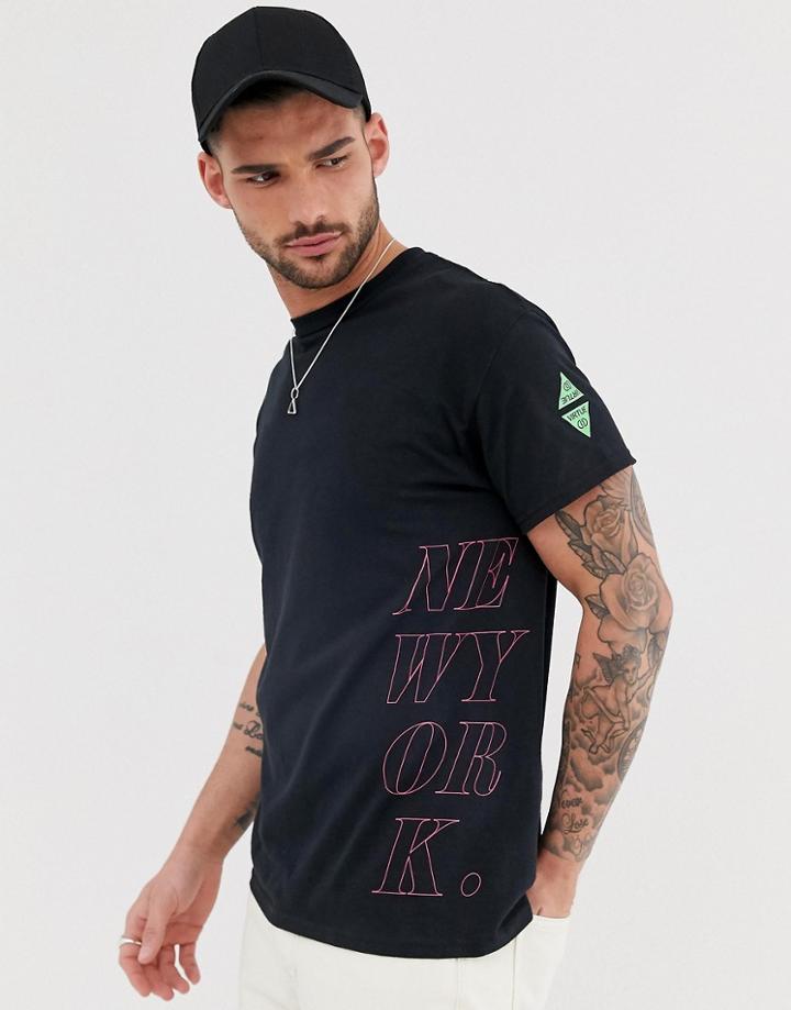 River Island T-shirt With Side Print In Black - Black