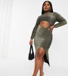 Fashionkilla Plus Glitter Cut Out Long Sleeve Midi Dress In Gold