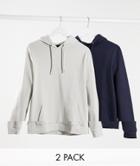 Asos Design Organic Hoodie 2 Pack In Navy / Light Gray-multi