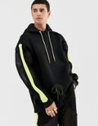 Asos Design Two-piece Hoodie In Mesh With Neon Highlights And Side Stripe - Black