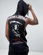 Asos Sleeveless T-shirt With Back Print And Lace Up Hood - Black