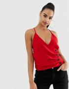 Asos Design Cami With Ruched Button Detail
