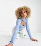 Asyou Ribbed Cut Away Polo Top In Blue