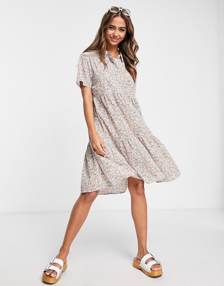 Jdy Maua Ditsy Print Shirt Mini Dress In Blue-multi