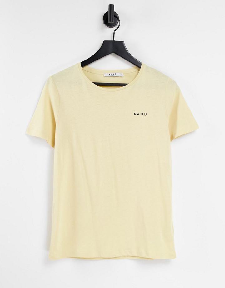 Na-kd Logo Print T-shirt In Yellow
