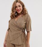 Simply Be Wrap Top Two-piece With Buckle Detail In Camel Stripe-multi