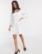 River Island Organza Paneled Mini Shirt Dress In White-black