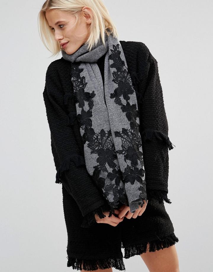 Alice Hannah Lace Trellis Shawl Scarf - Gray