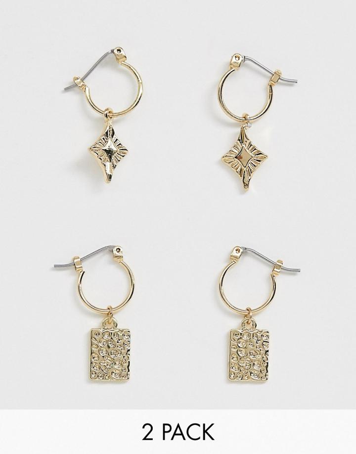 Pieces 2 Pack Hammered Gold Drop Hoop Earrings