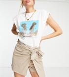 Asos Design Tall Natural Skort With Wrap Tie In Stone-neutral