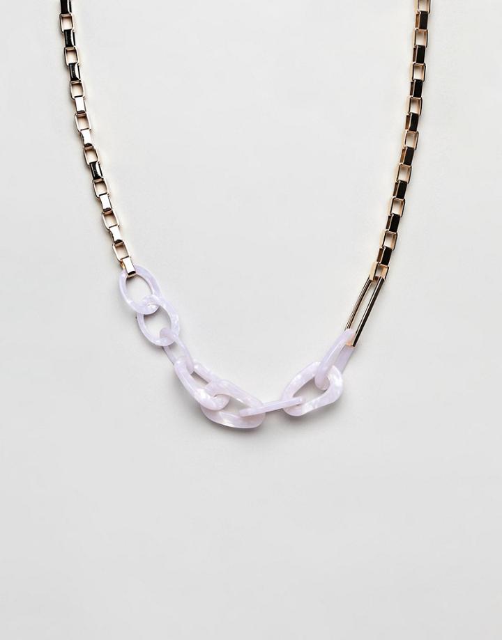 Asos Design Statement Necklace With Oversized Resin And Metal Link Chain In Gold - Gold