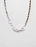 Asos Design Statement Necklace With Oversized Resin And Metal Link Chain In Gold - Gold