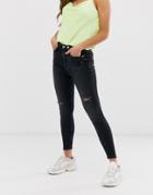 River Island Hailey Saddle Jeans In Washed Black