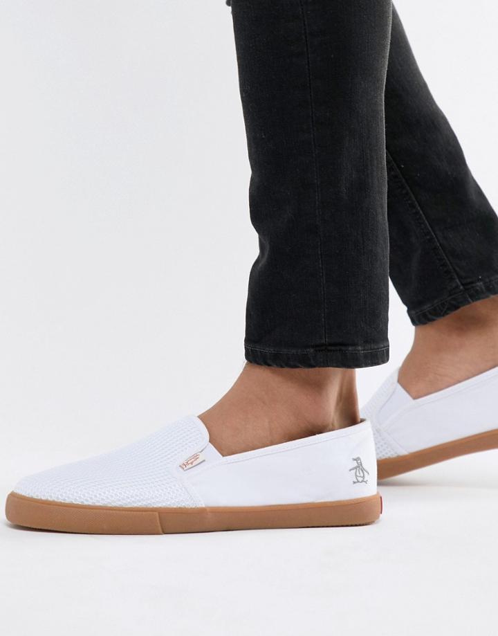 Original Penguin Wide Fit Mesh Sneakers In White - White