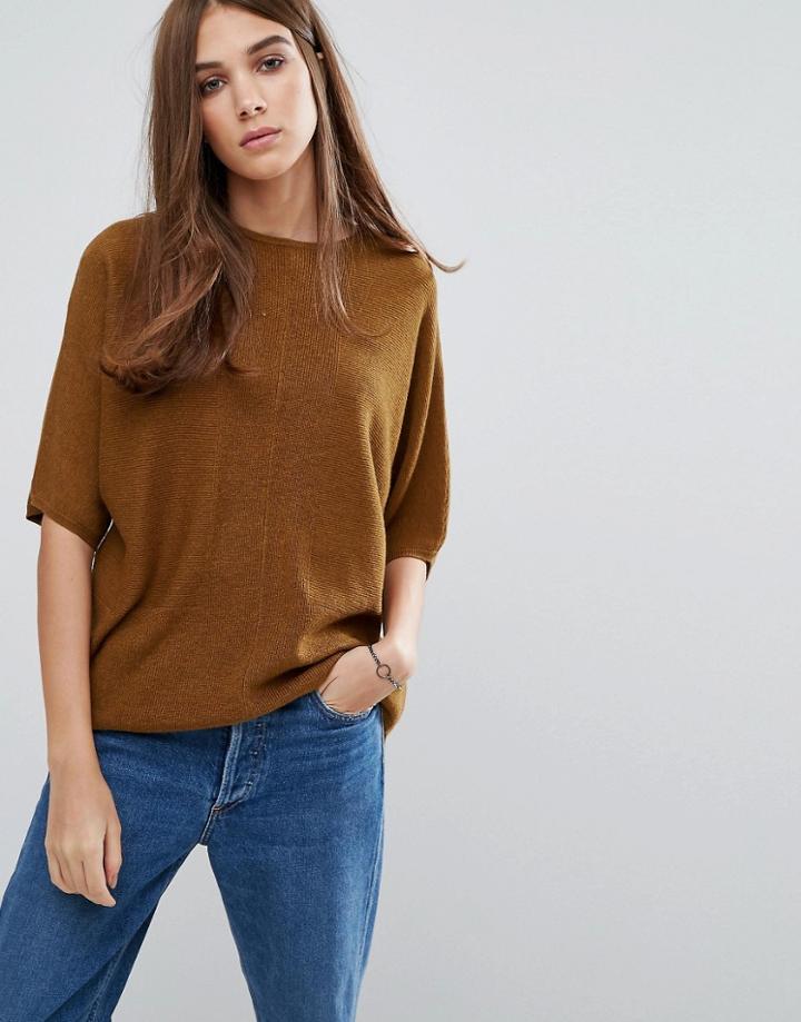 Warehouse Rib Panel Boxy Sweater - Yellow